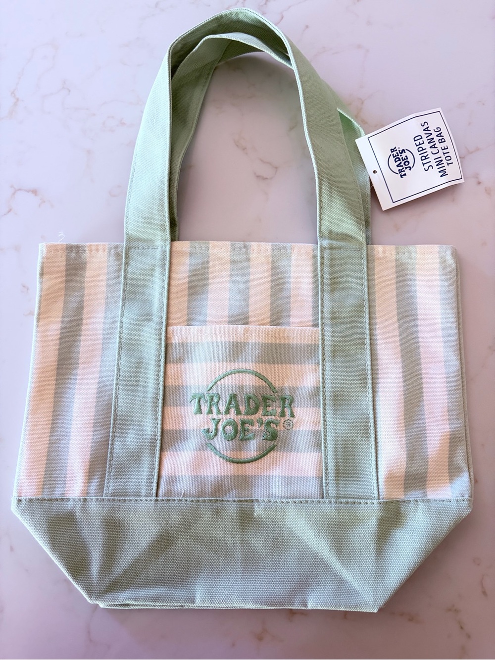 Trader Joe's Pastel Stripe Mini Tote Bag Set - Blue, Peach, Pink, Mint - Picture 4 of 5